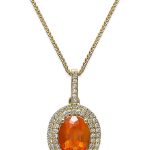 Fire Opal (1-1/10 ct. t.w.) and Diamond (1/3 ct. t.w.) Pendant Necklace in 18k Gold