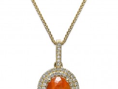 Fire Opal (1-1/10 ct. t.w.) and Diamond (1/3 ct. t.w.) Pendant Necklace in 18k Gold